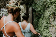 Bridesmaids walking to wedding