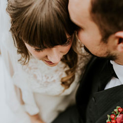 Wedding photography of couple from above