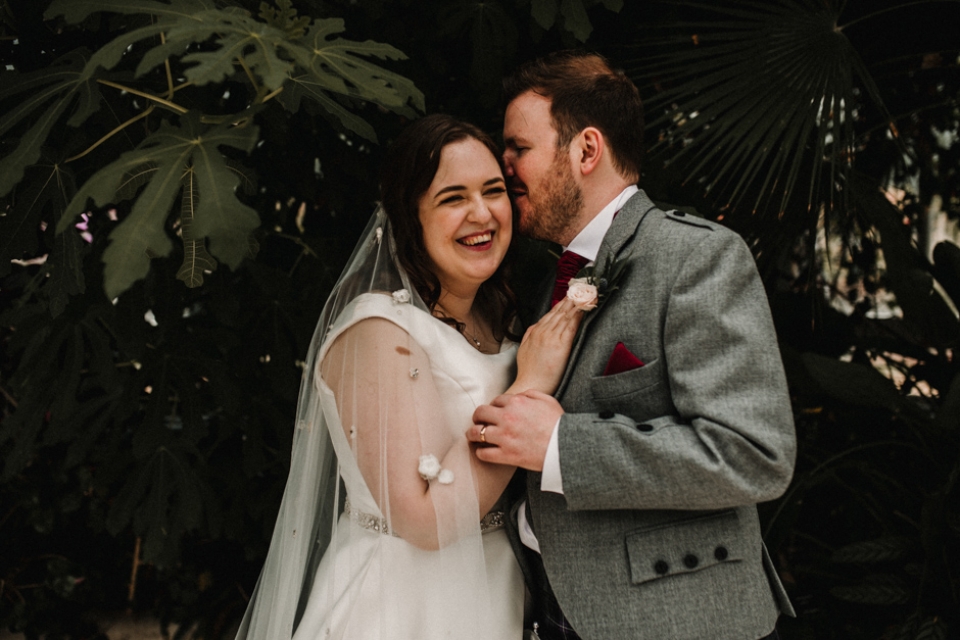 couple in love on wedding day , liverpool city centre