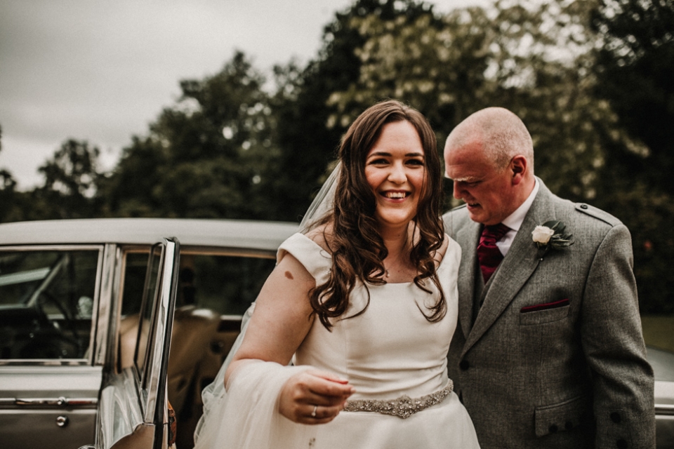 bride arriving to ceremony , liverpool city centre wedding 