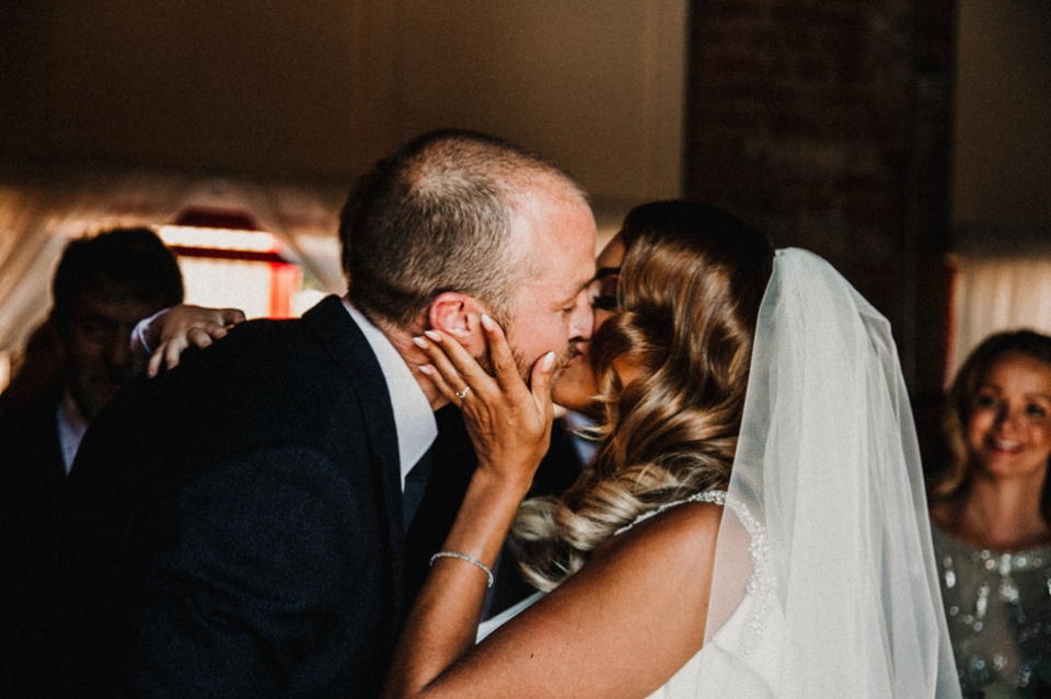 bride and groom s first kiss , ireland wedding