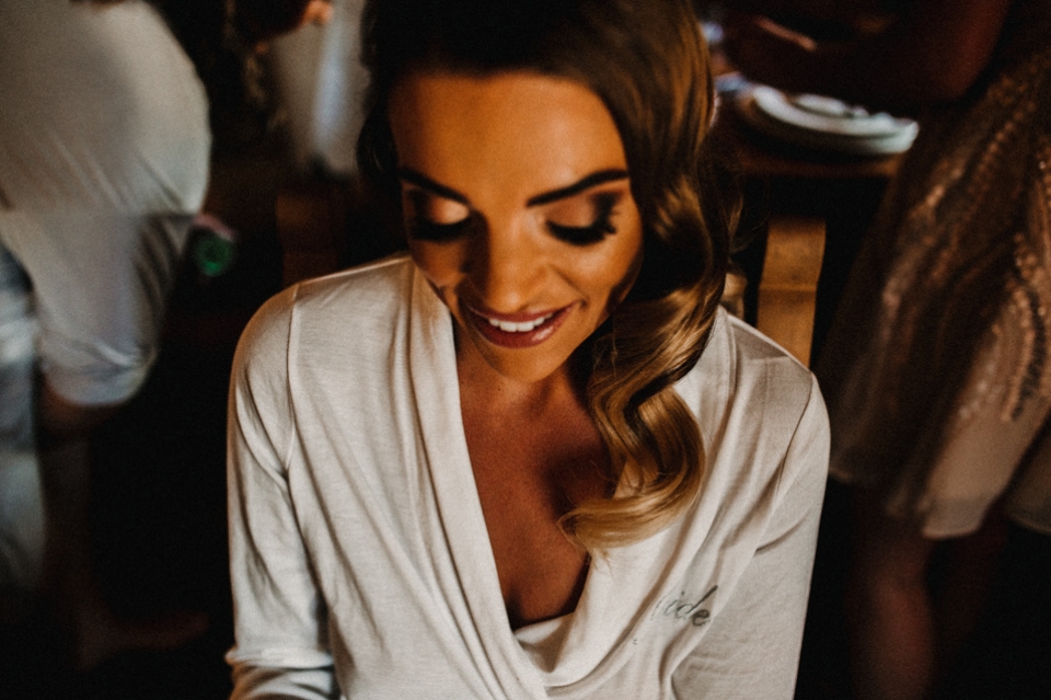 bride having a moment to herself during bridal preparation