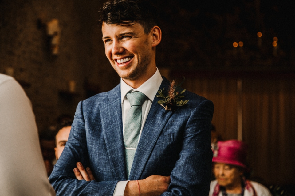 groom awaiting his bride at Merris Court wedding ceremony