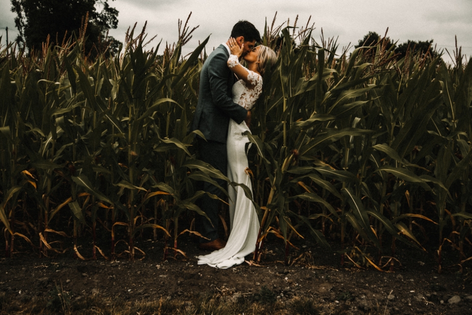 creative wedding portraits in the cornfields , manchester wedding