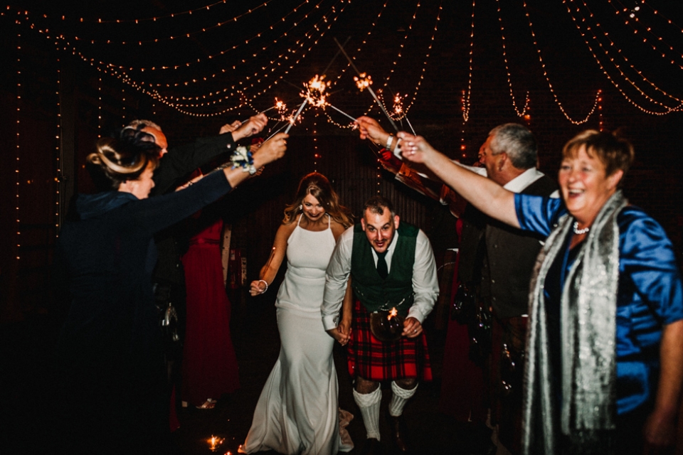 sparklers send off at kinked byre wedding 