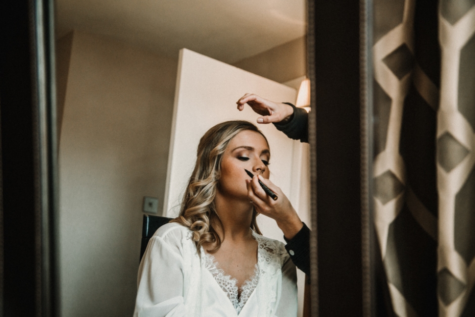 bride having her makeup done , st andrews wedding