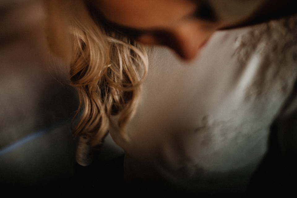 close up hair detail at bridal prep