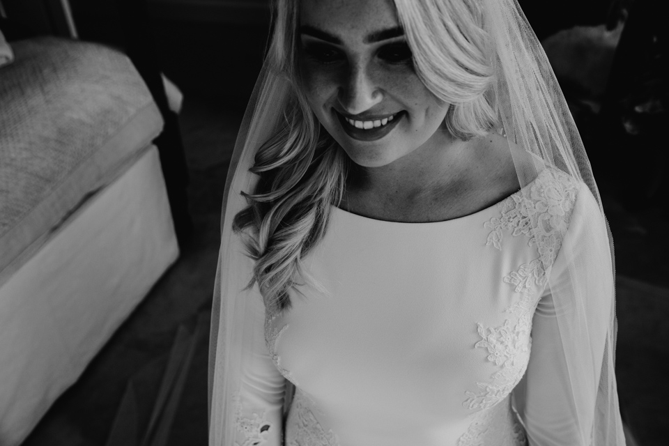 black and white bridal portrait