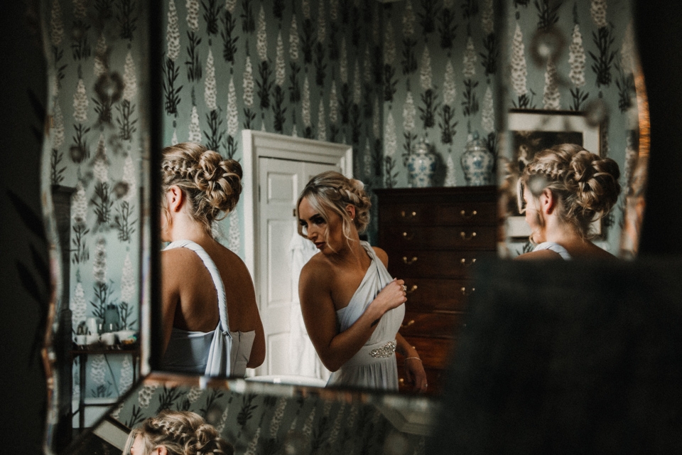 bridesmaids getting ready at bridal prep