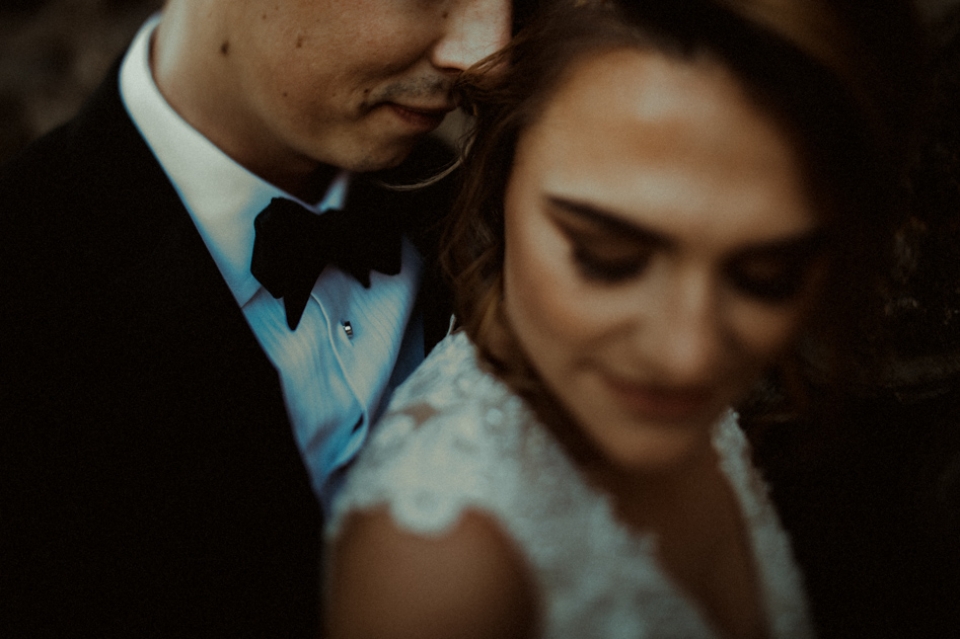 beautiful intimate close up of bride and groom 