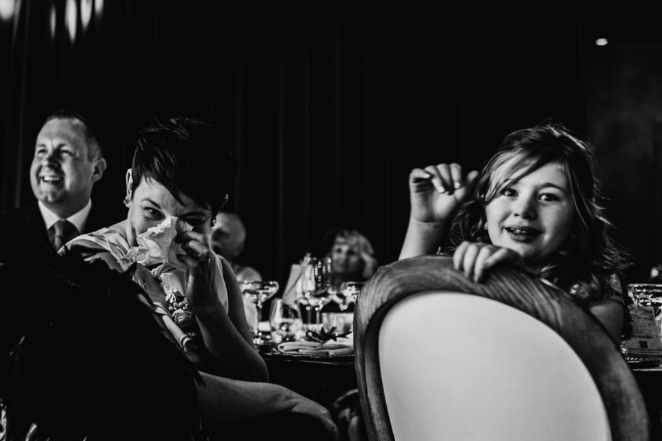 Groom sister crying during wedding speeches