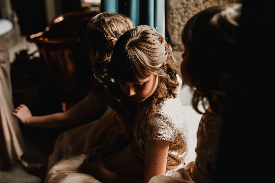 flower girls in beautiful window light