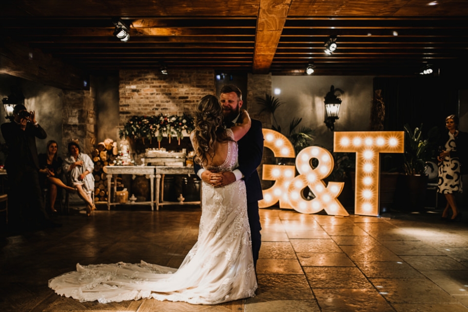 bride and groom at first dance scotland