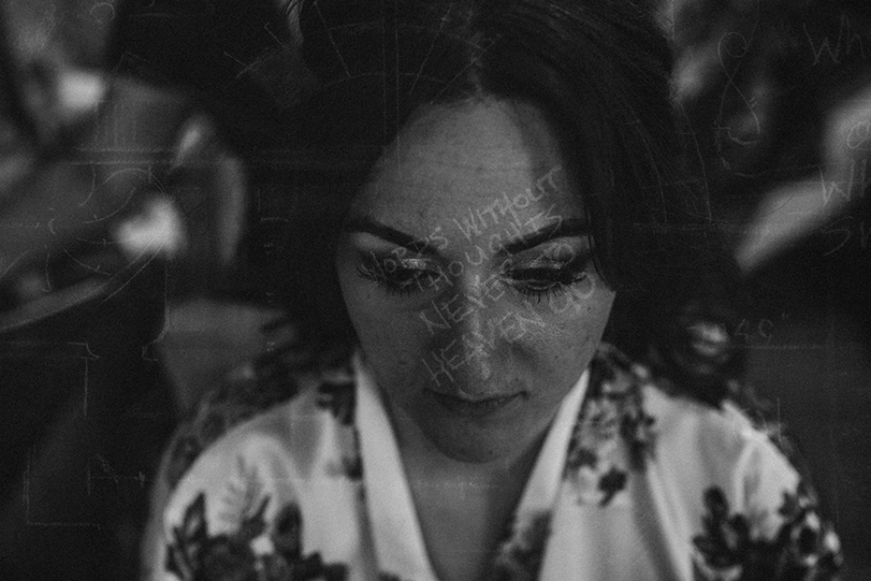 bride having her make up done double exposure 