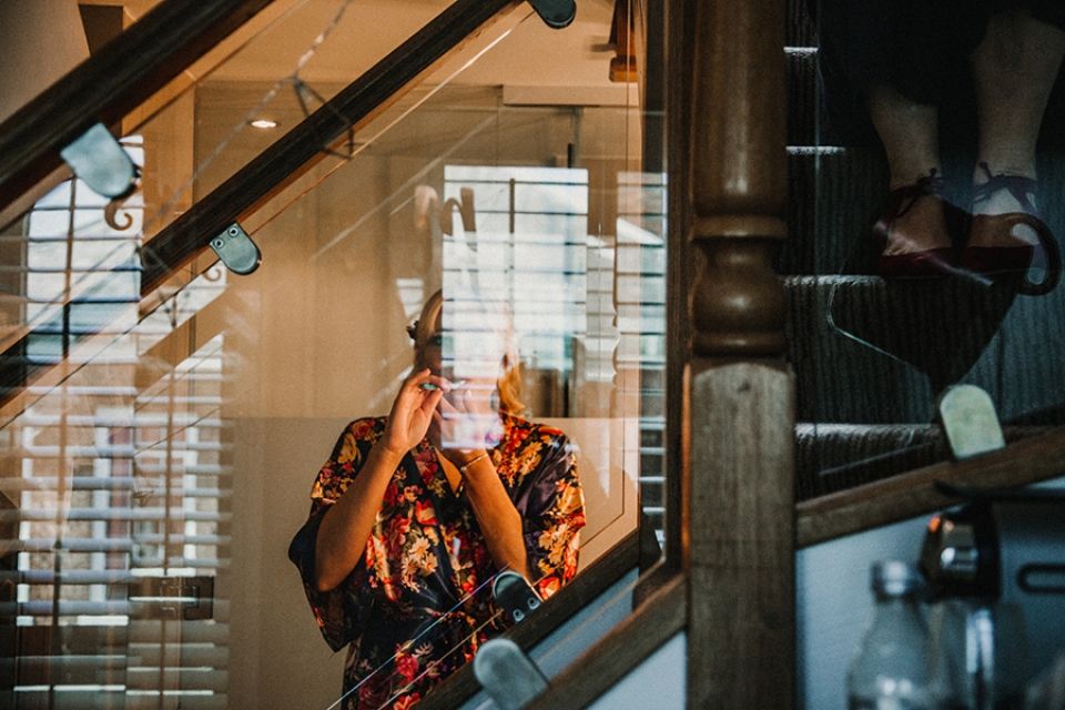 bridesmaid brushing her teeth