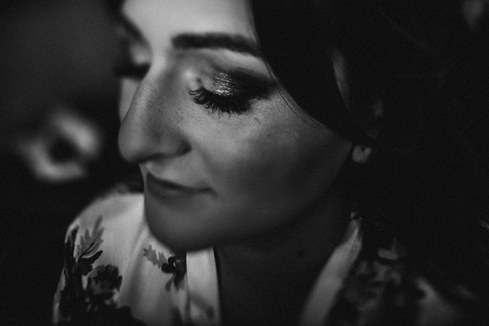 bride close up of having her makeup done