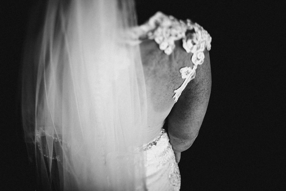 brides veil and back of dress detail