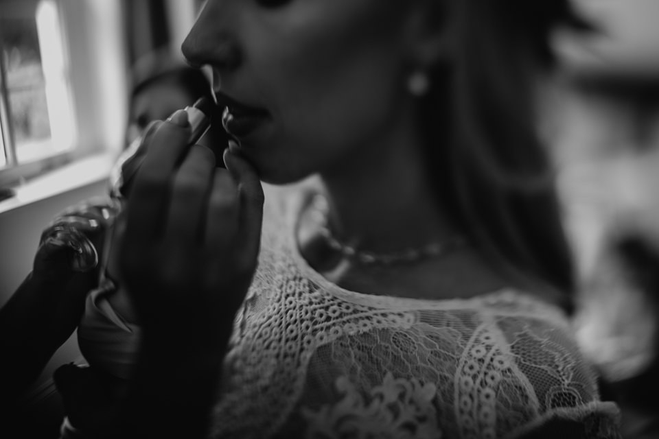 bride during bridal preparations in carbs bay hotel.