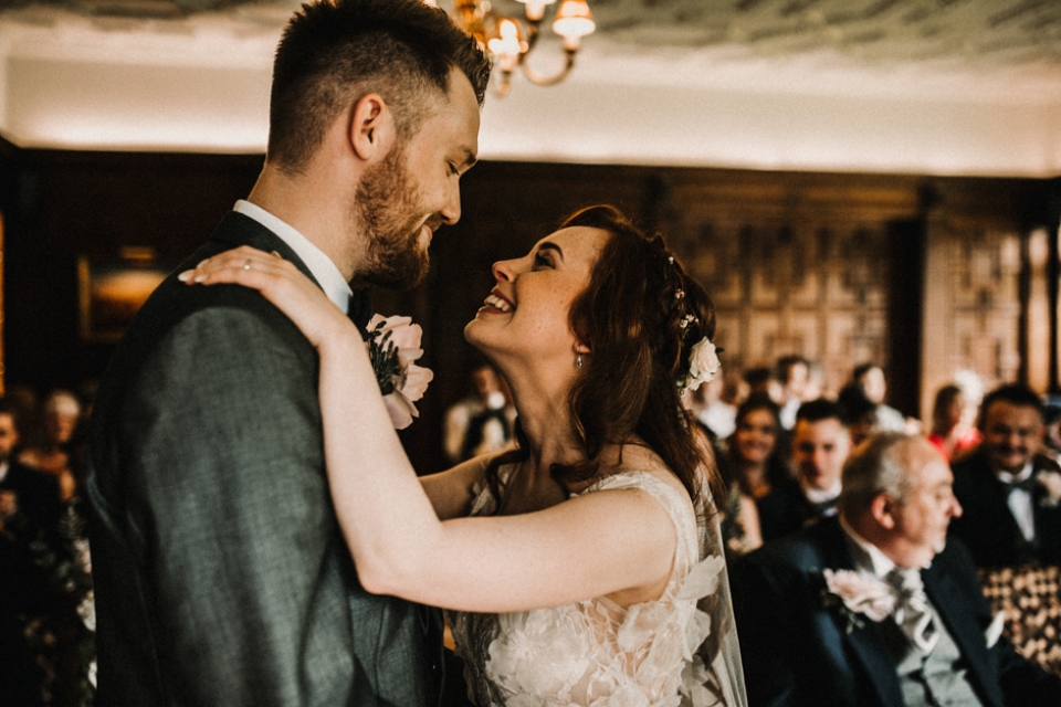 bride and groom at the wedding ceremony , Hever Castle