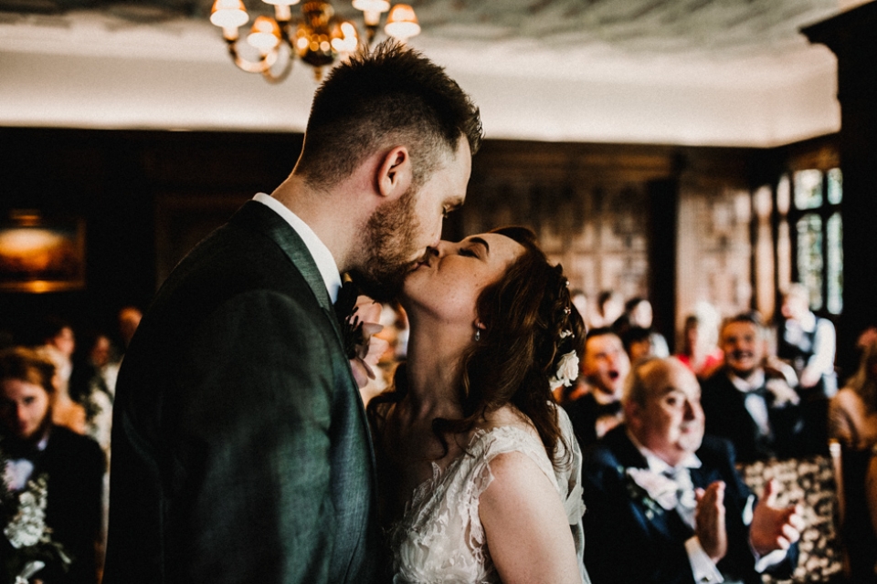 first kiss at the wedding ceremony , Kent wedding