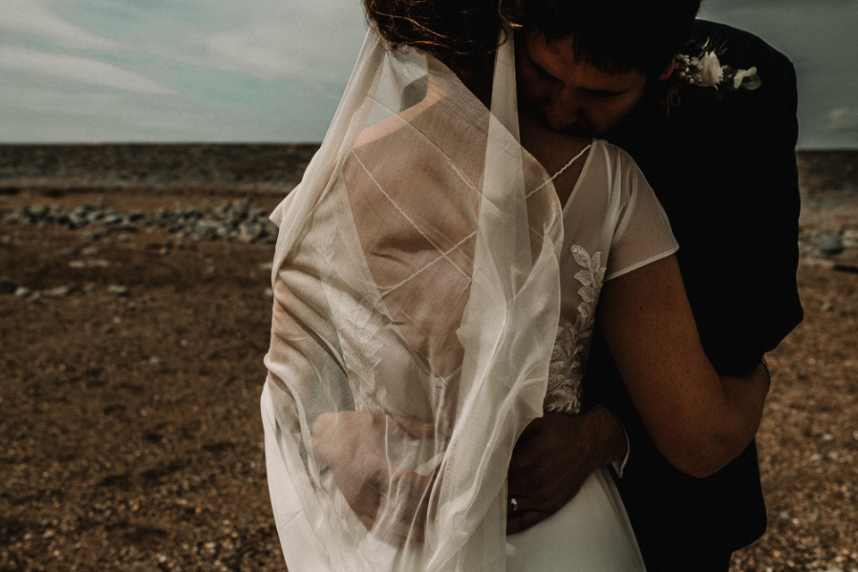 beautiful wedding veil , harlech beach wedding