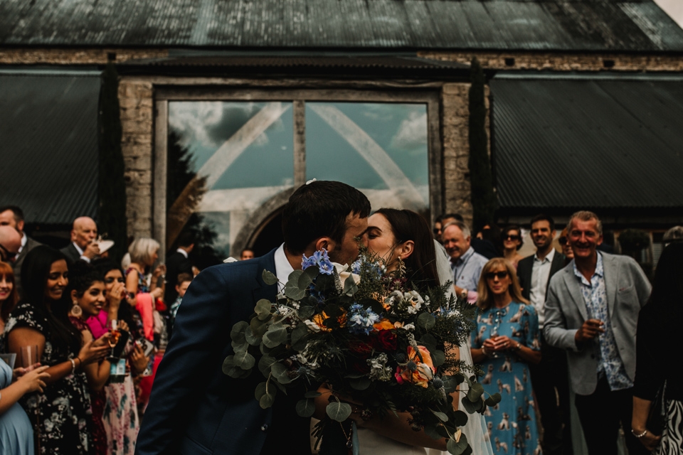 bride and  groom celebrating at ceremony