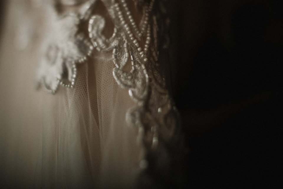 close up detail of emma beaumont gown