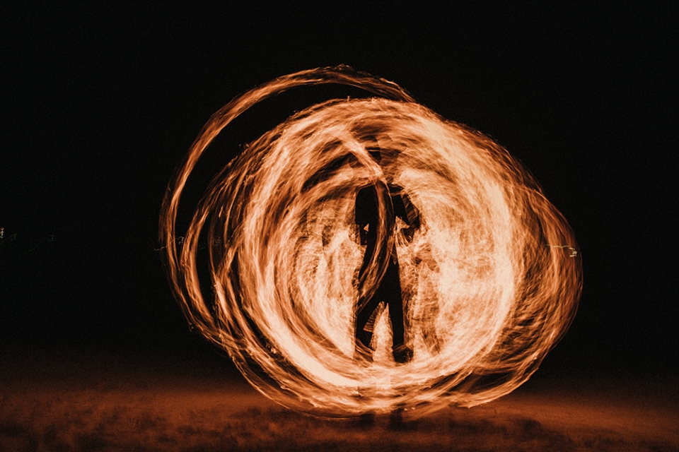 fire juggler and slow shutter