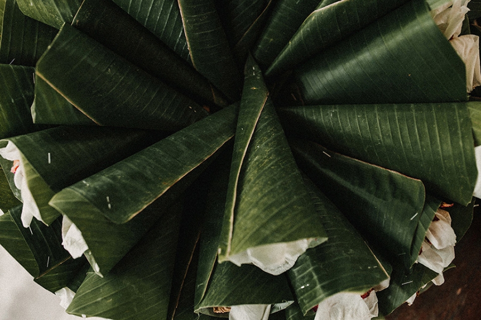 confetti in palm leaves.