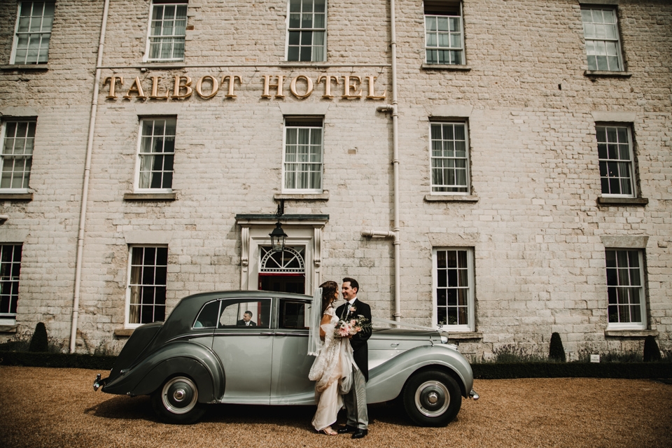 vintage bentley in front of the talbot hotel 