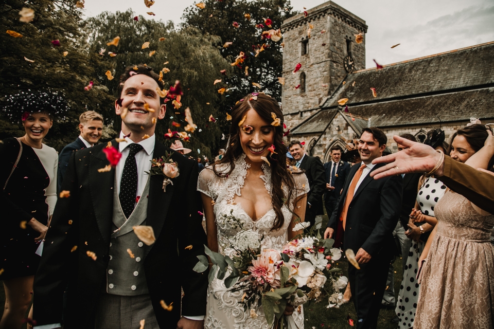 confetti in front of cute chapel , york