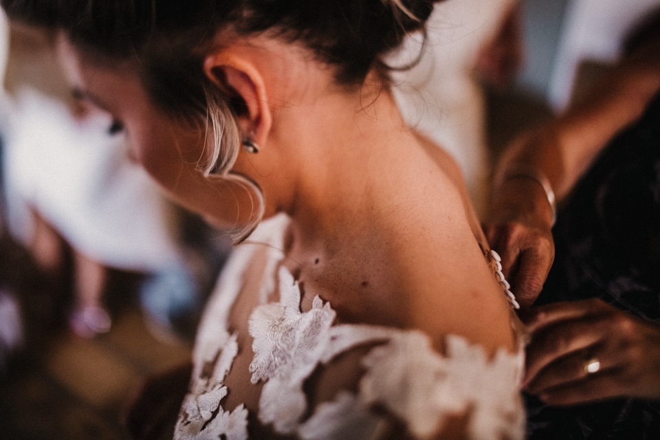 bride close up during bridal prep at west mill derby wedding venue.